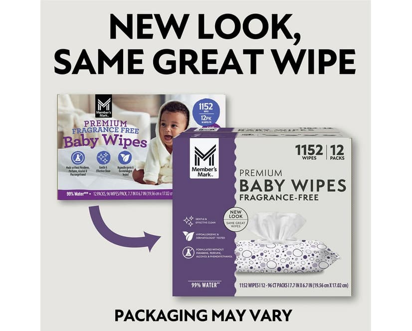 Member's Mark Premium Fragrance-Free Baby Wipes, 12 Packs (1152 ct.) Great Price 2