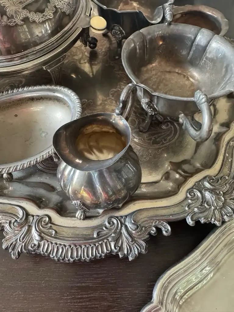Art Nouveau Vintage Floral Vanity M Silver Plated Tea Set 2