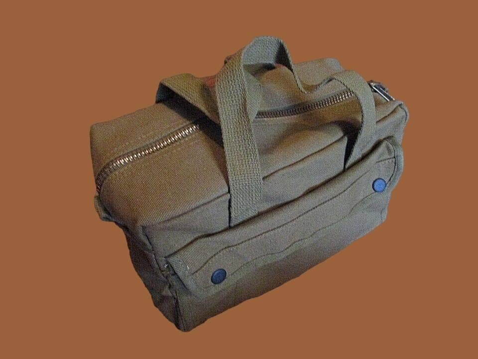 MILITARY STYLE MECHANICS HARD BOTTOM TOOL BAG BRASS ZIPPER HEAVY DUTY OD GREEN 3
