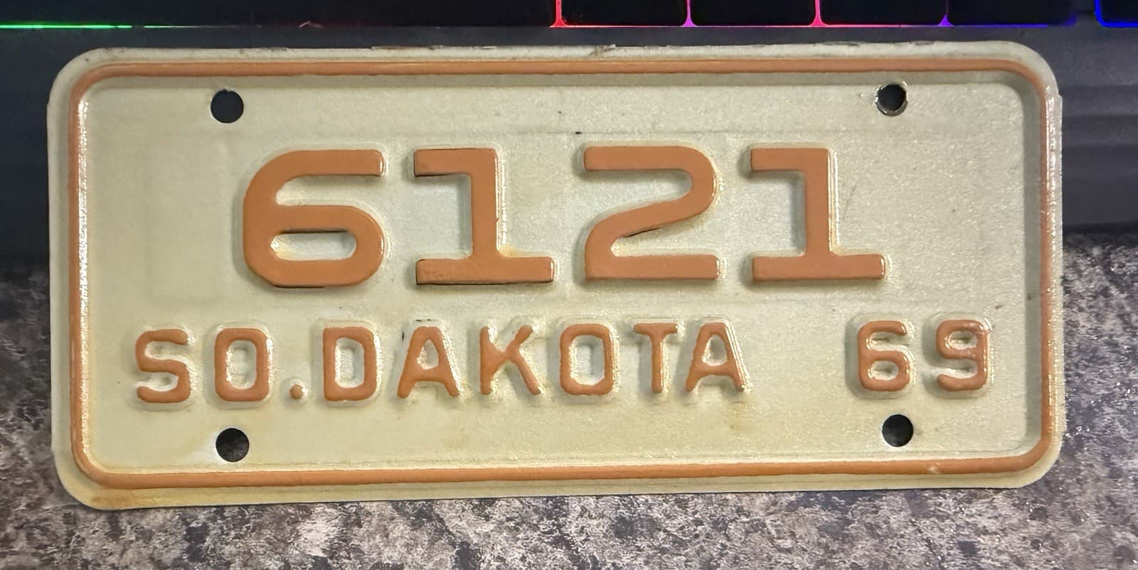 1969 South Dakota motorcycle license plate - Good Shape- 4 Digit - #6121