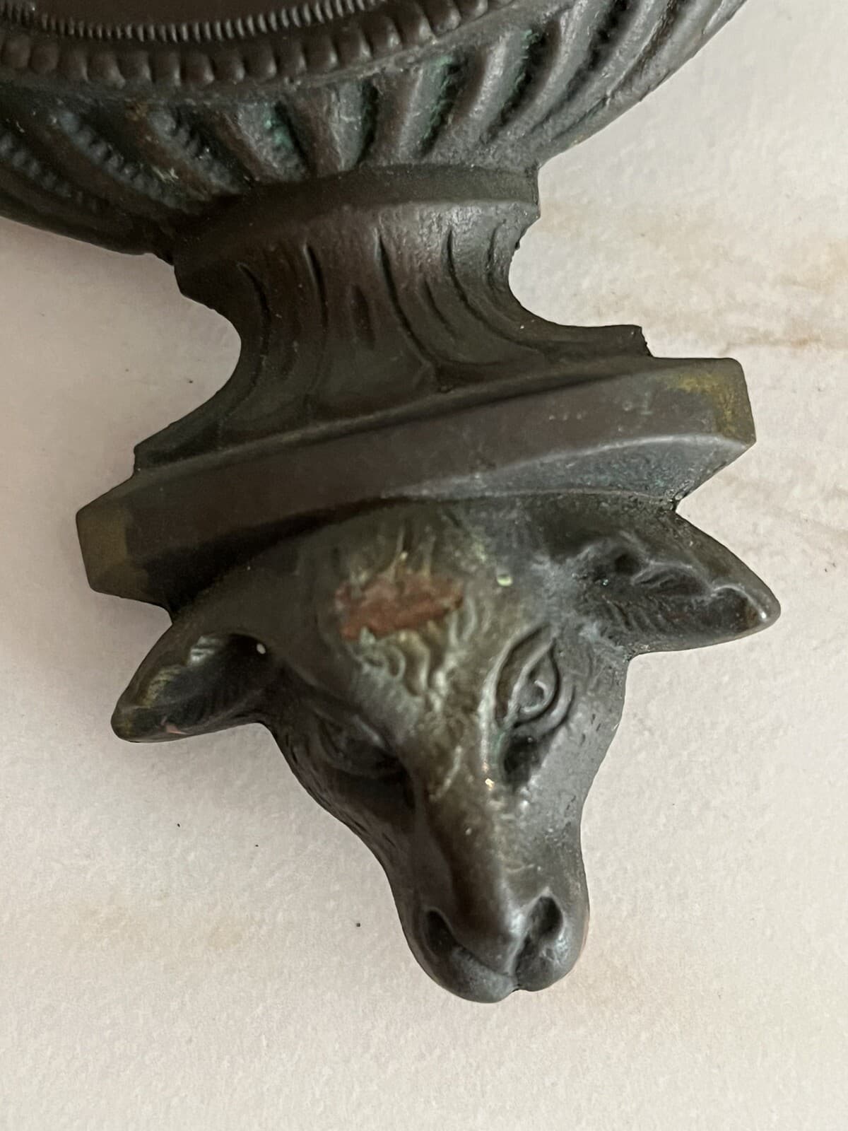 ANTIQUE 1891 VICTORIAN GEORGIAN BRONZE URN TORCHIERE with SHEEP HEAD DOORKNOCKER 6