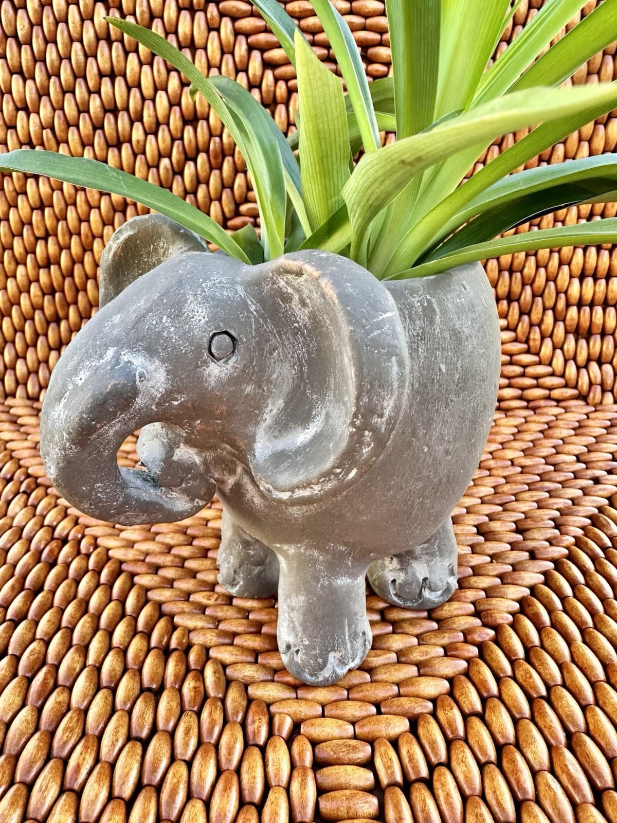 Handmade Gray Elephant Planter Pot Unglazed Ceramic Animal  Boho Garden Decor 6” 2