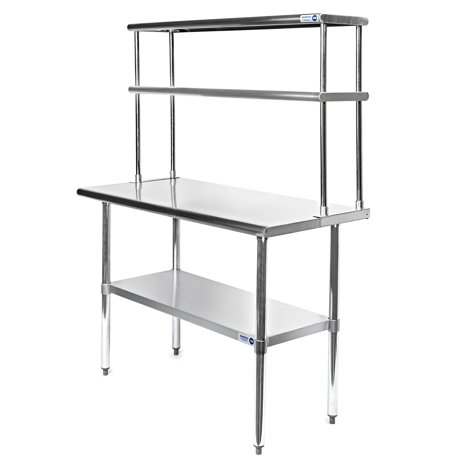 Stainless Steel Commercial Kitchen Prep Table with Double Overshelf- 30" x 48" 2