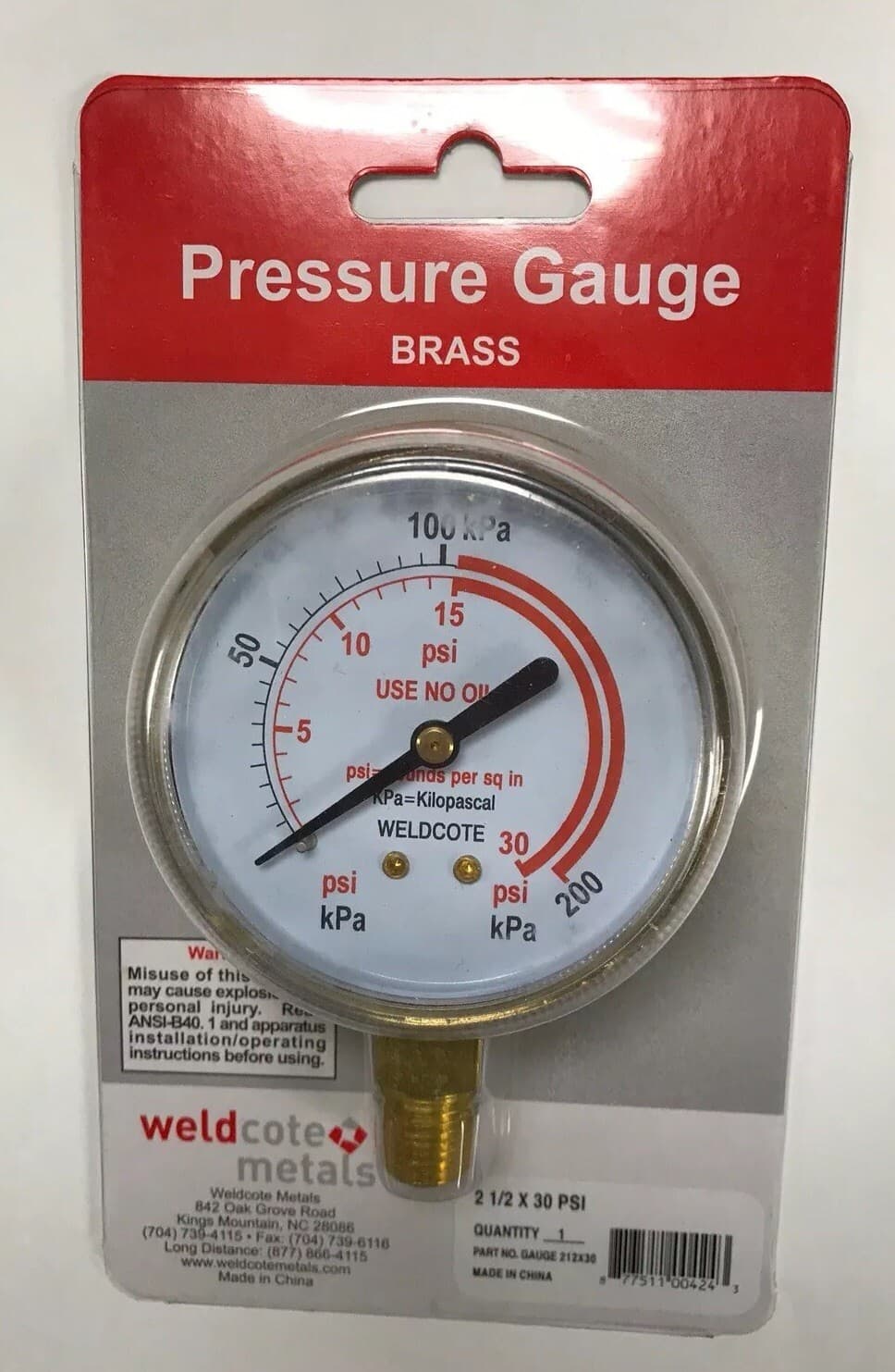2-1/2" x 30 PSI Regulator Replacement Gauge For Acetylene 2-1/2"