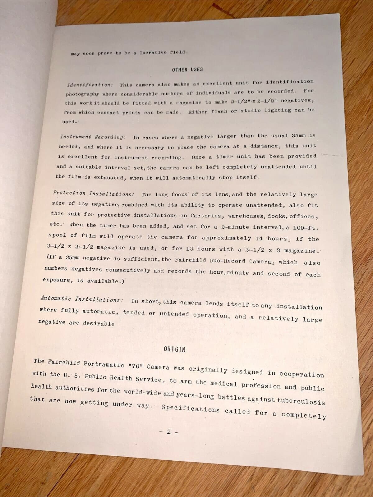 1947 FAIRCHILD CAMERA CORP - PORTRAMATIC 70 Brochure / Spec Sheet 3