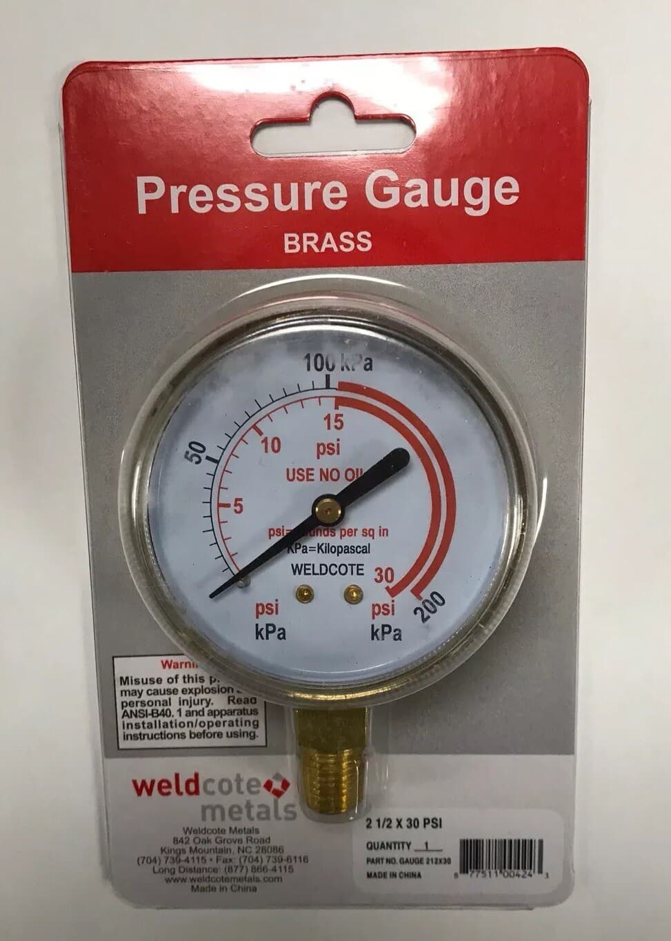 2-1/2" x 30 PSI Regulator Replacement Gauge For Acetylene 2-1/2" 2