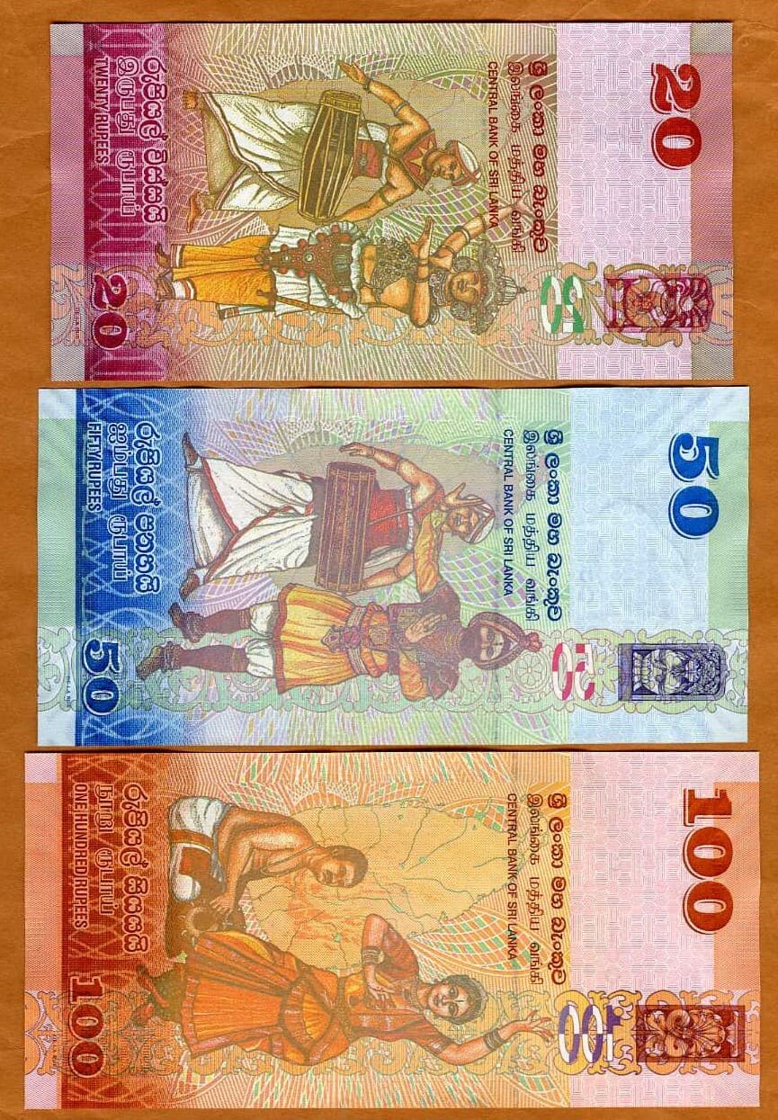 SET Sri Lanka, 20-50-100 Rupees, 2010-2022, P-123-124-125, UNC Colorful 2
