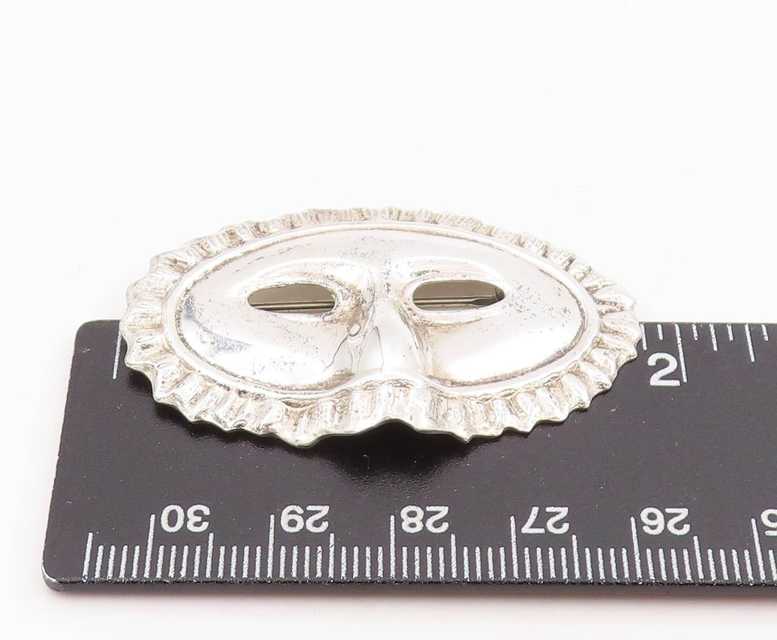 925 Sterling Silver Vintage Brooch Carved Carnival Masquerade Mask Pin  BP12044 5