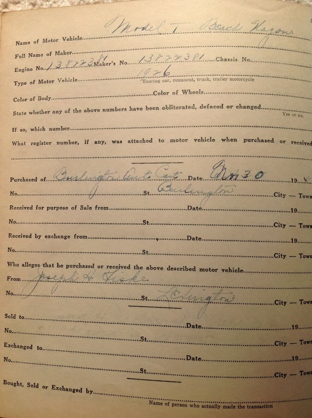 Used Car Record Ledger 1930-39 cars Ford Chevy etc Medford MA Massachusetts AACA 3