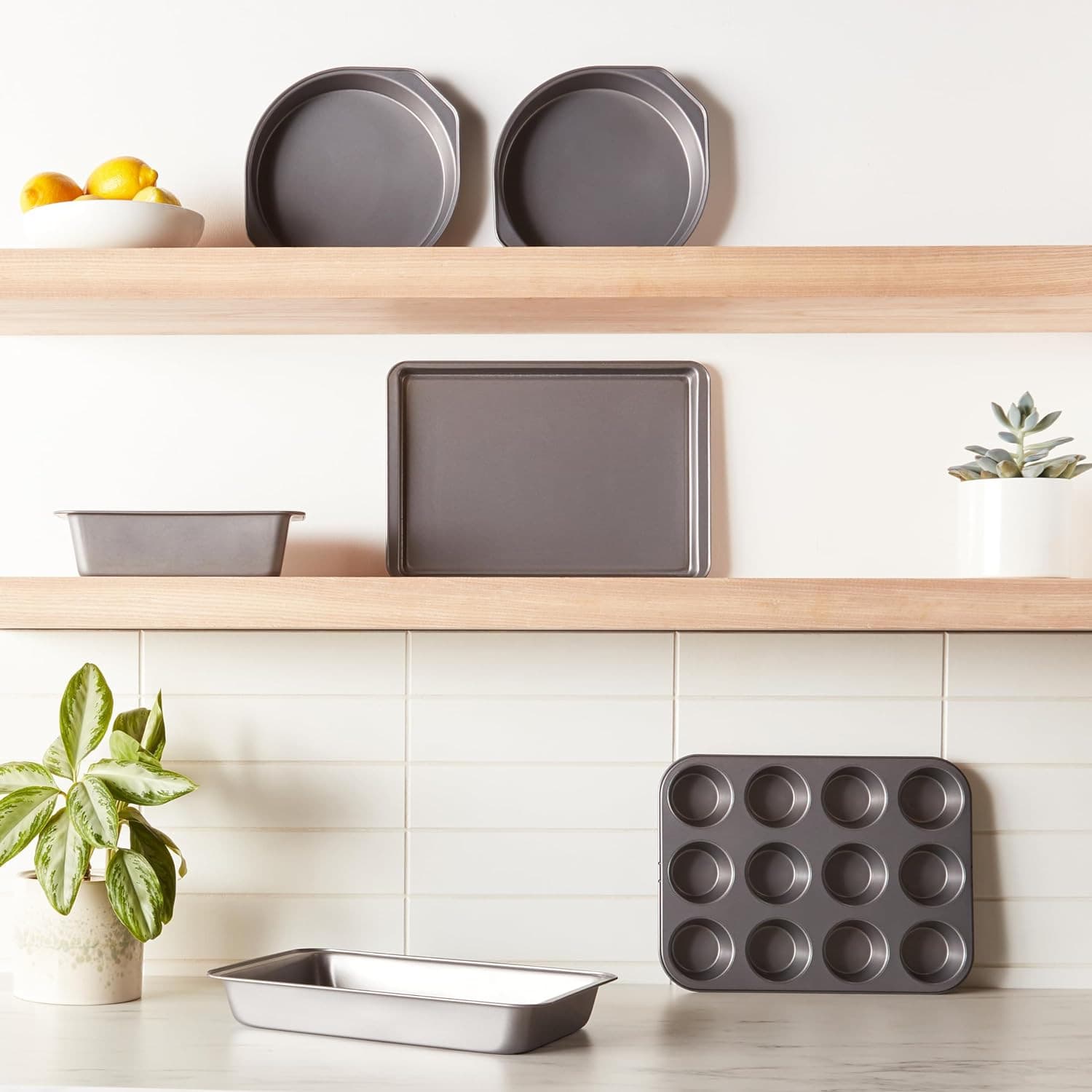 6 Piece Nonstick, Carbon Steel Oven Safe Bakeware Set with Cake, Muffin, Cookie, 3