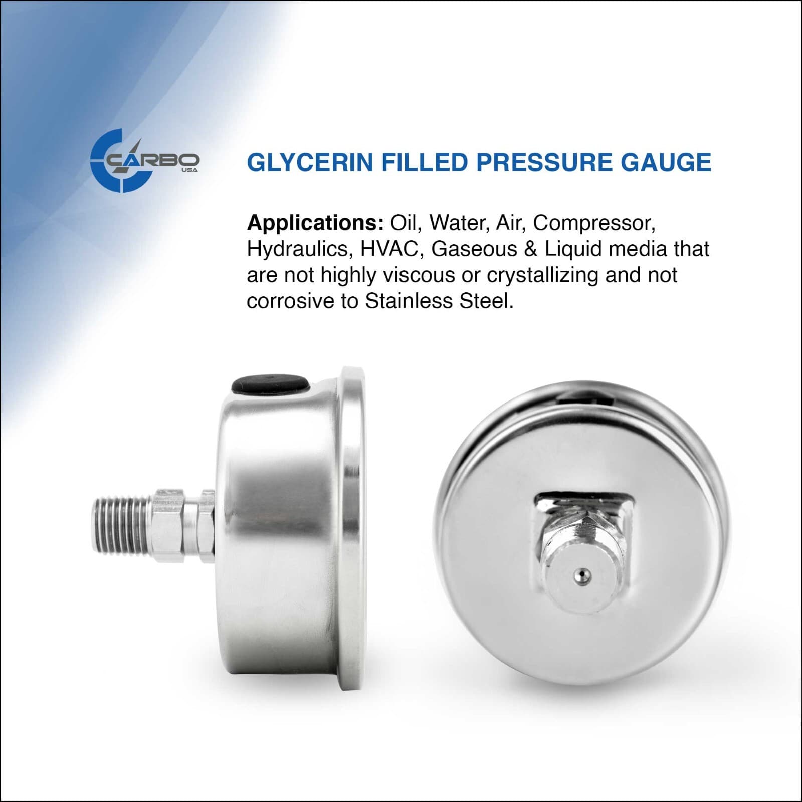 2.5" LIQUID FILLED PRESSURE GAUGE 0 - 300 PSI, STAINLESS STEEL CASE BACK  MOUNT 4