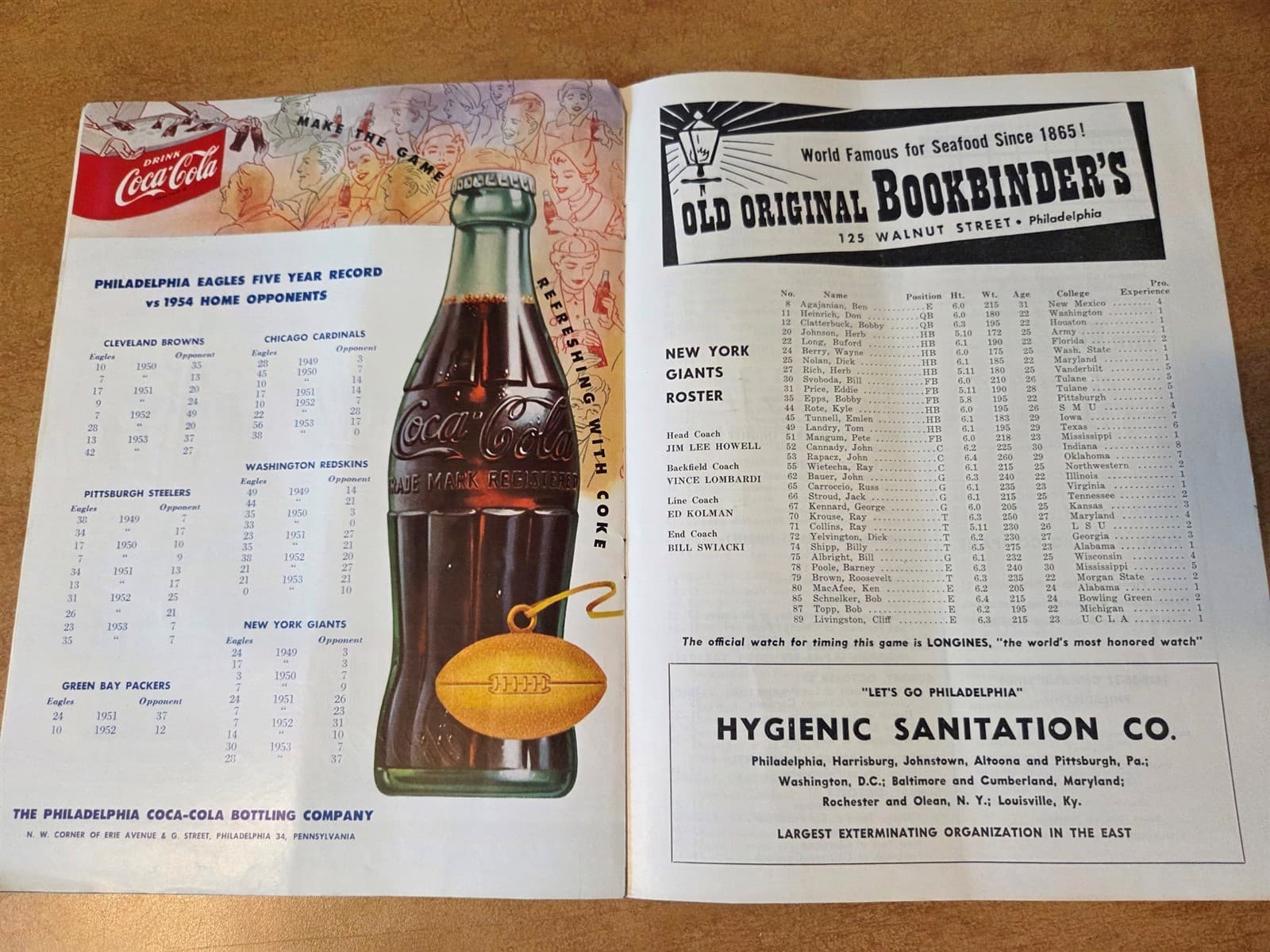 New York Giants vs Philadelphia Eagles NFL Program December 12, 1954 Connie Mack 6