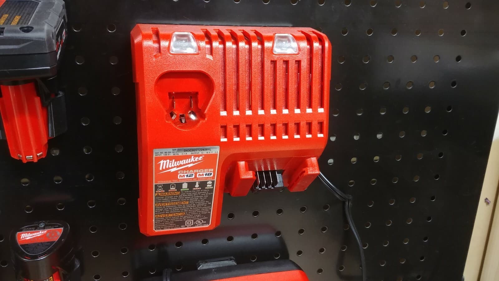 Tool Storage- Pegboard Mount For Milwaukee M12 and M18 MultiVolt Battery Charger 6