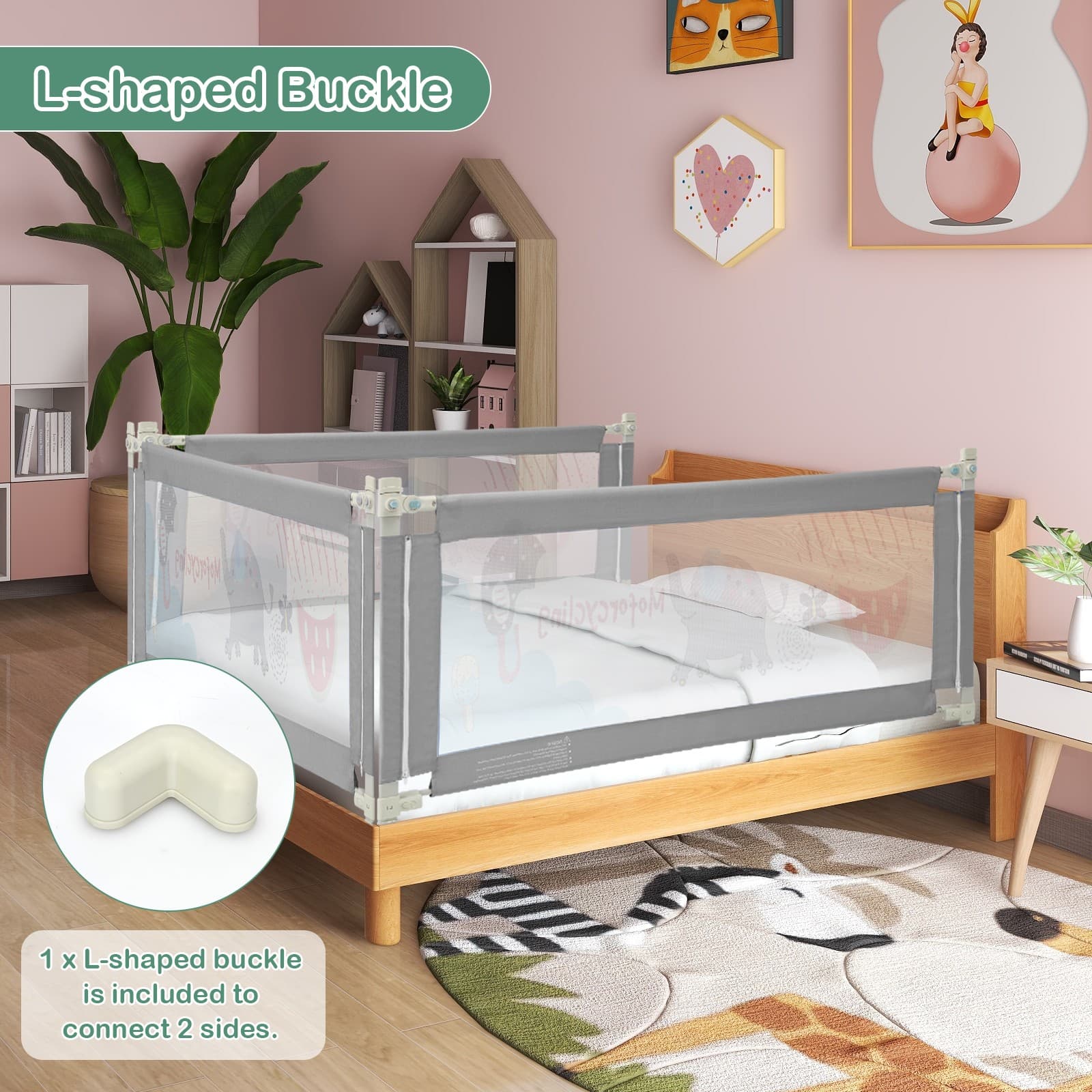 77" Bed Rails for Toddlers Vertical Lifting Baby Bedrail Guard with Lock Grey 3