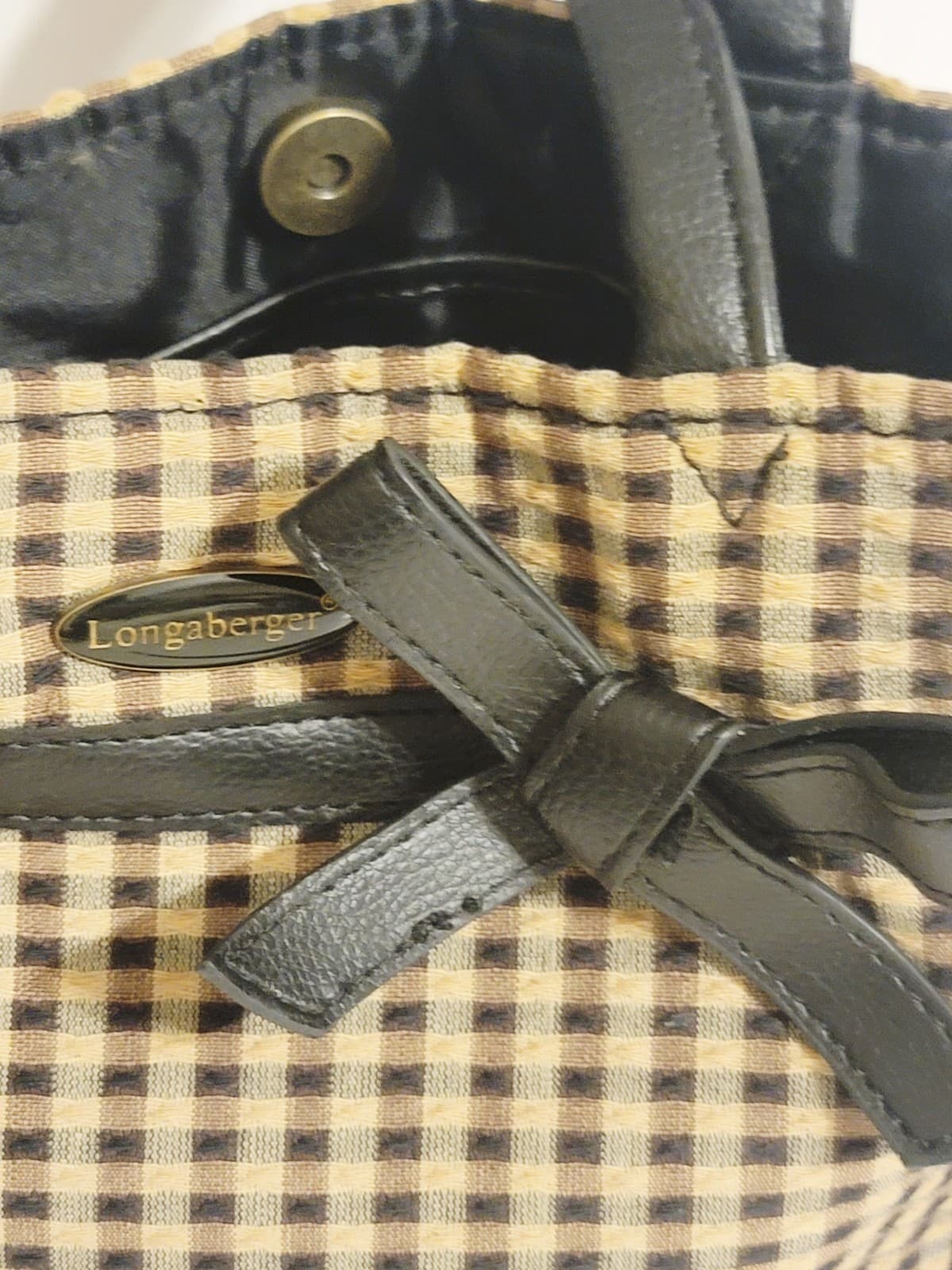 Longaberger Homestead Black & Tan Gingham Mini Tote Lunch Tote 10x8x4 5