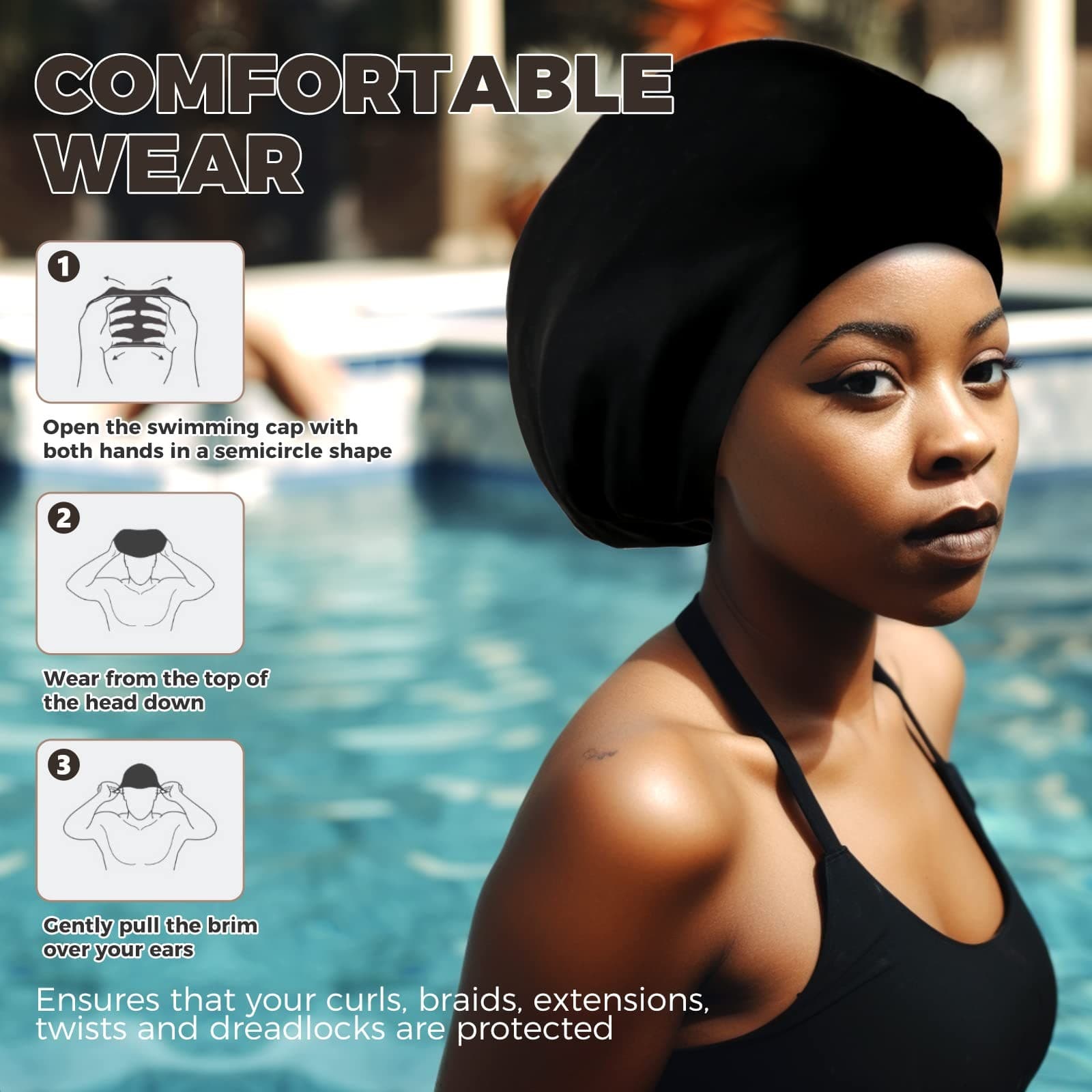 Extra Large Swimming Cap for Long Hair - Swim Cap for Braids and Dreadlocks 4