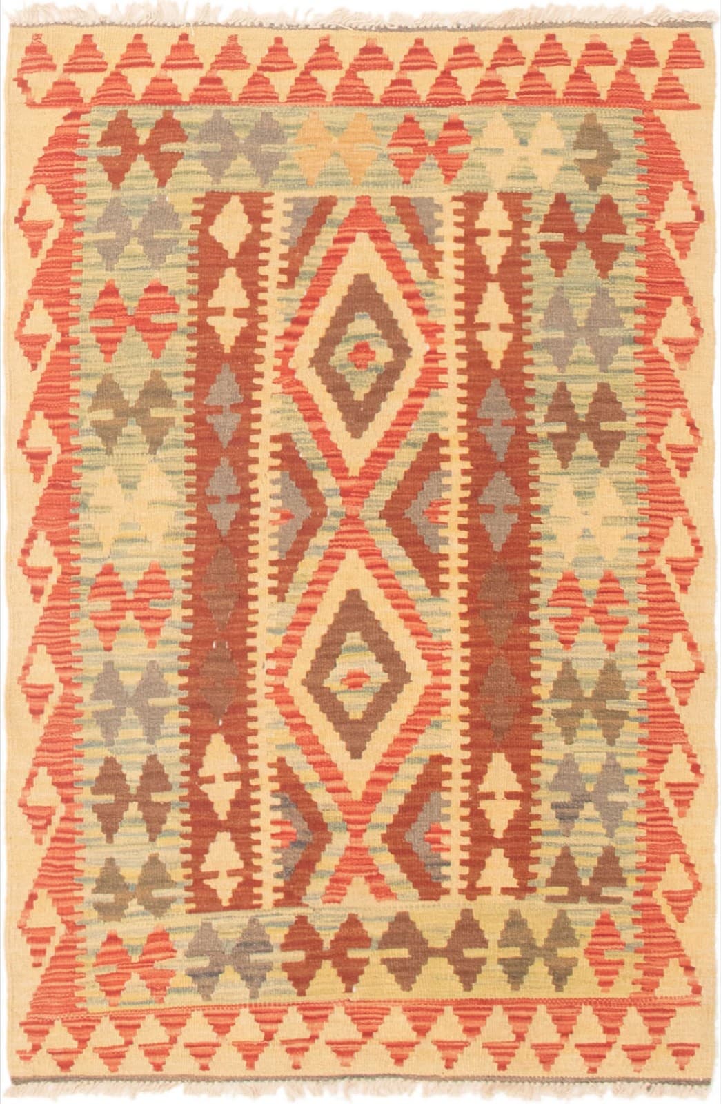 Vintage Geometric Hand Woven Carpet 3'3" x 4'11" Traditional Wool Kilim Area Rug