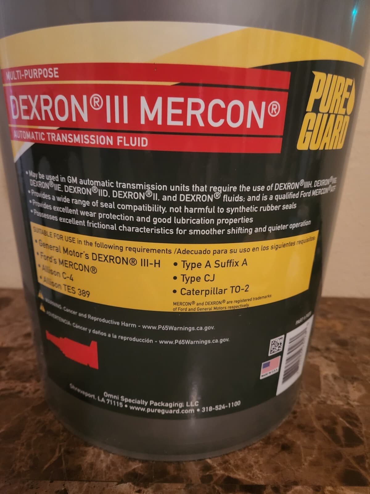 Multi Purpose ATF Transmission Fluid DEXRON III (H)  (5 Gallon Pail) PUREGUARD 2