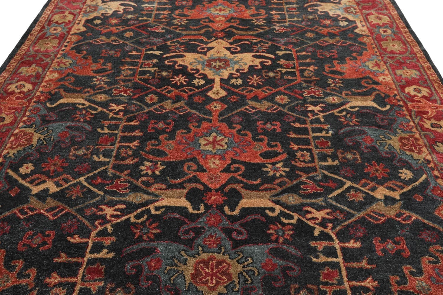 Arts & Crafts Multi Sizes Handmade 100% Wool Area Rug-Dark Blue, Wine, Orange 6