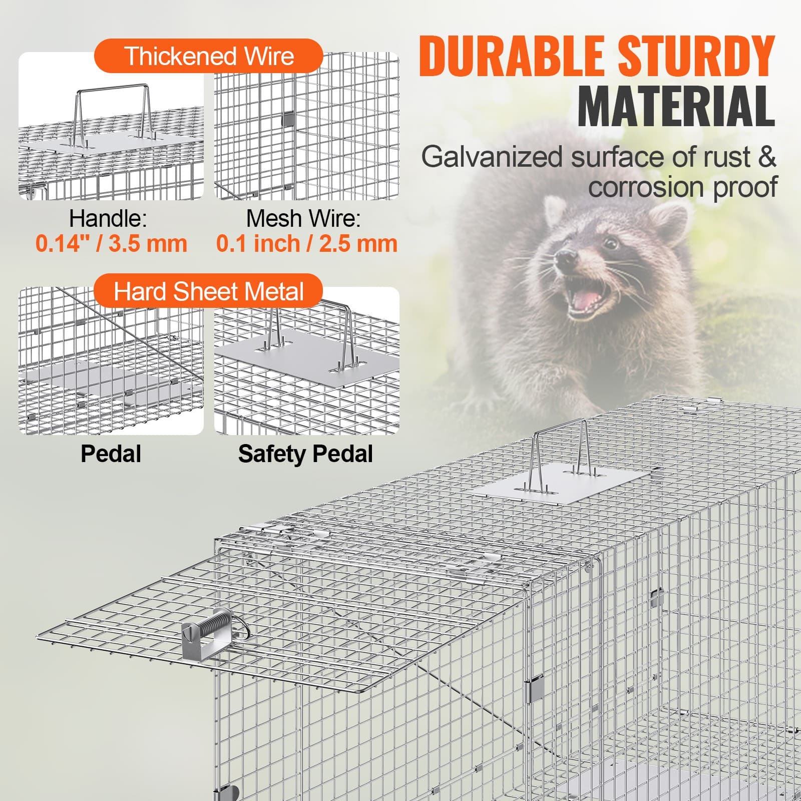 Live Animal Cage Trap 50" x 20" x 26" Humane Cat Trap Cats Squirrels Mouse 4