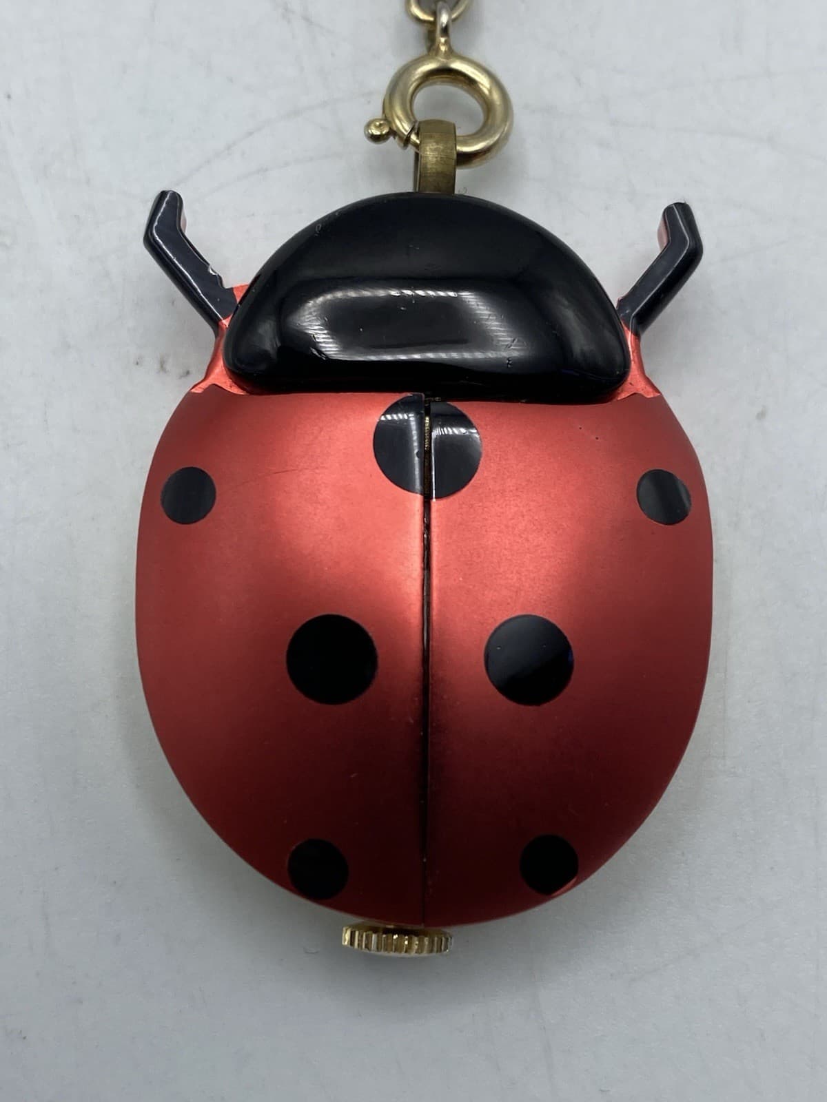 Vintage 1960's ORIS Bug-a-boo Red Ladybug Pendant Necklace Watch Swiss Made 4