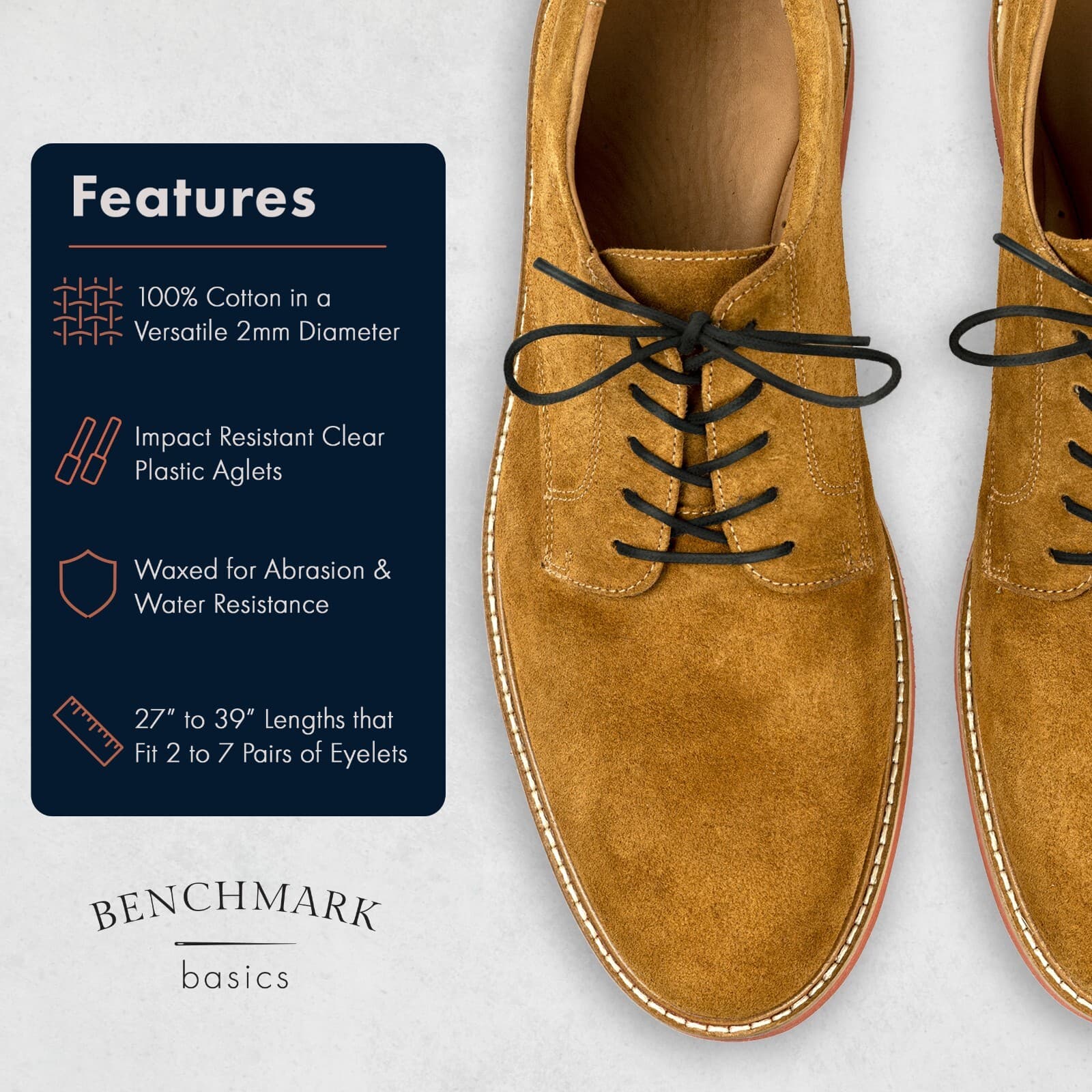 Benchmark Basics Waxed Cotton Dress Shoe Laces (2 Pairs) 27", 30", 33" or 36" 2