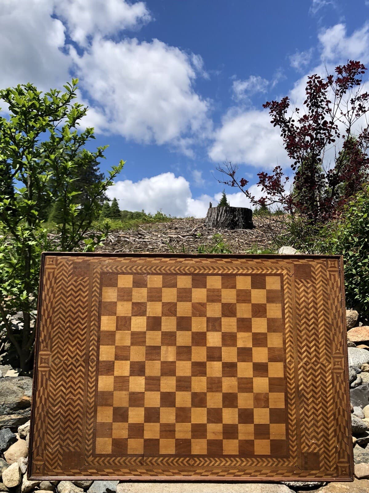 NICE! Antique Large Handmade Marquetry ALL Inlaid Wood Checker Chess Game Board 5