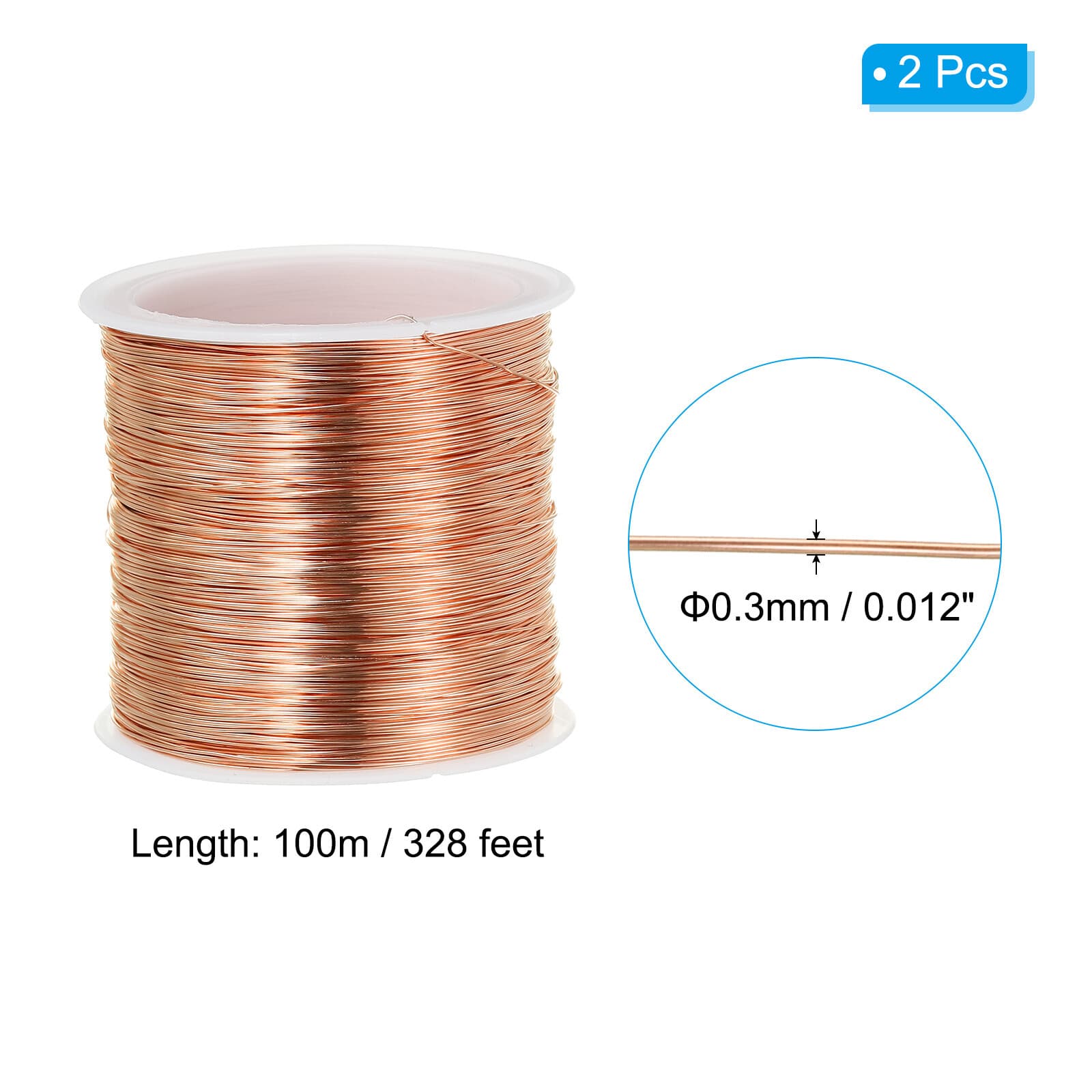 2 Roll 328 Feet Solid Pure Copper Wire 28 Gauge 0.3mm, Copper Tone 2
