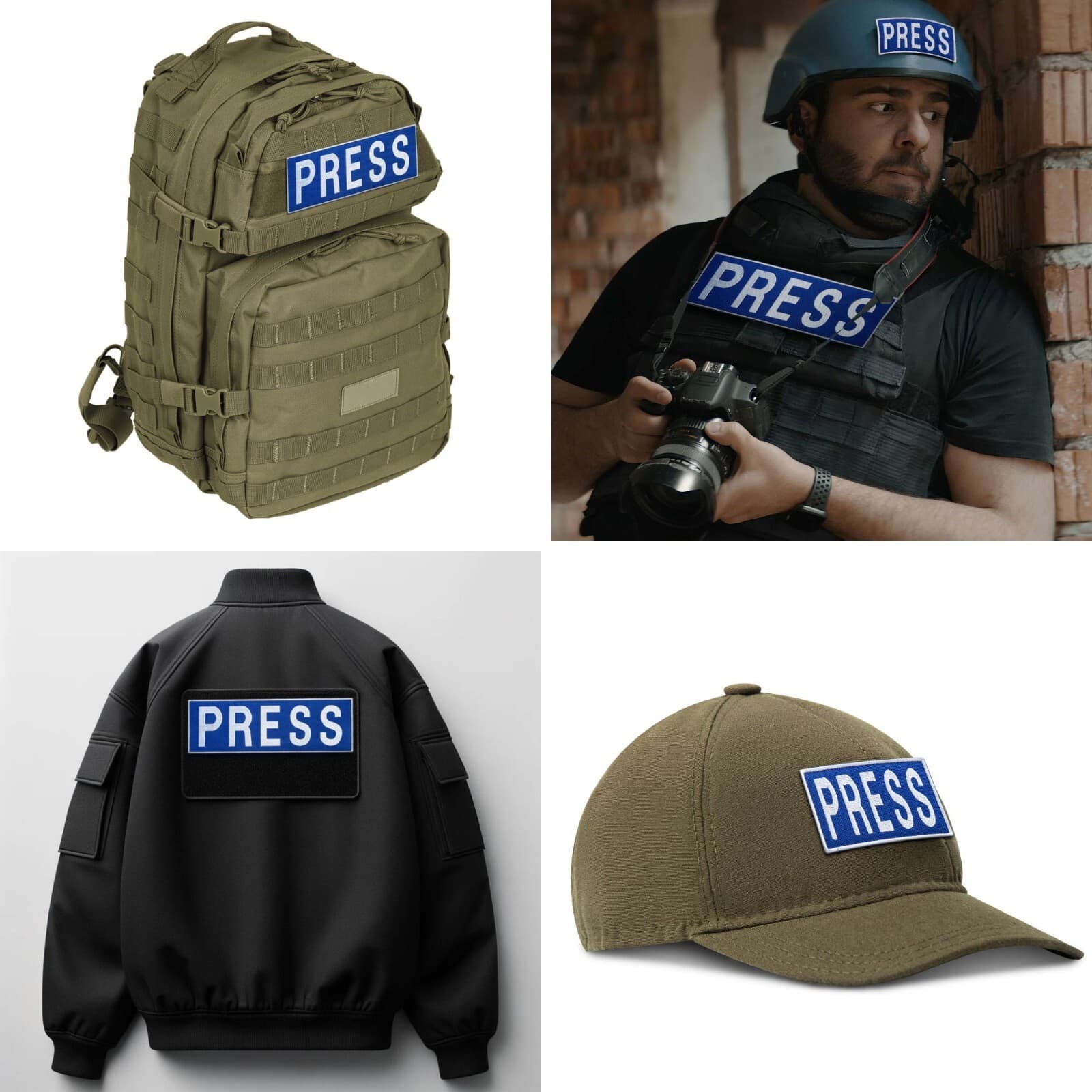 3-Piece Embroidered PRESS Patch for Vests, Jackets, Large & Small, Blue & White 5