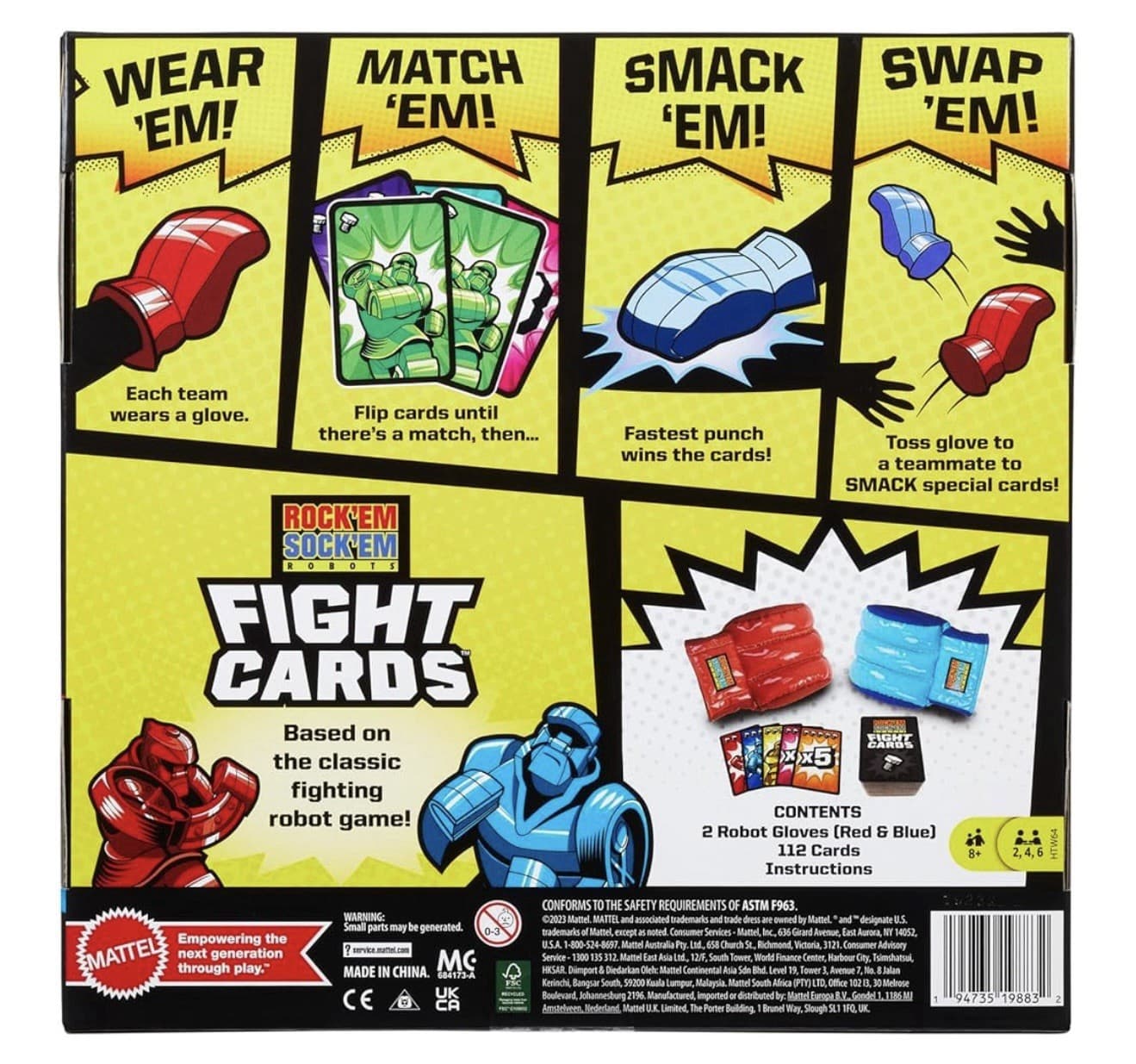 Mattel Games Rock ‘Em Sock ‘Em Robots Fight Cards Card Game 2 Boxing Gloves NEW 2