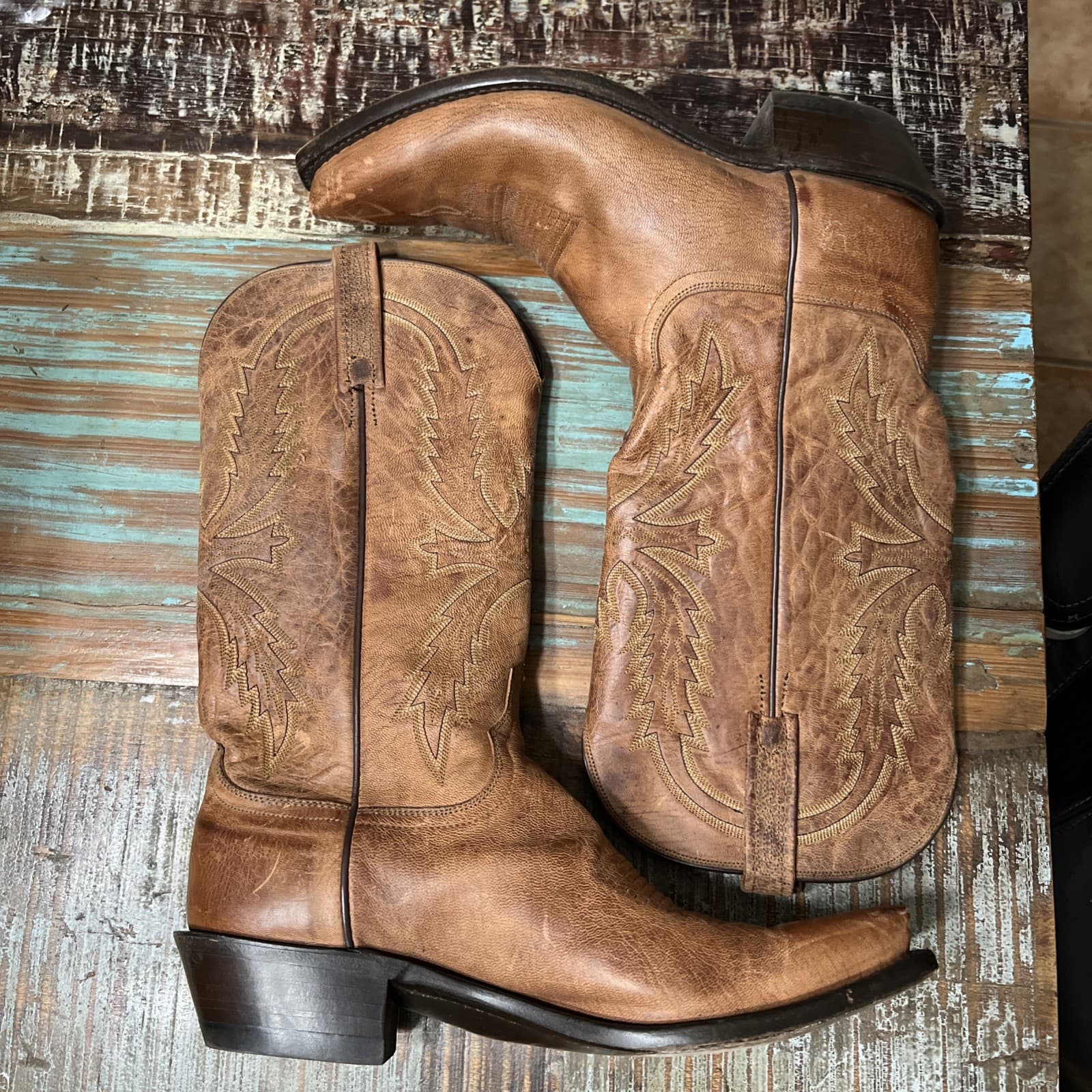 1883 By Lucchese Tan Cowboy Boots N154754 Crayton Mad Dog Snip Toe Size 9D
