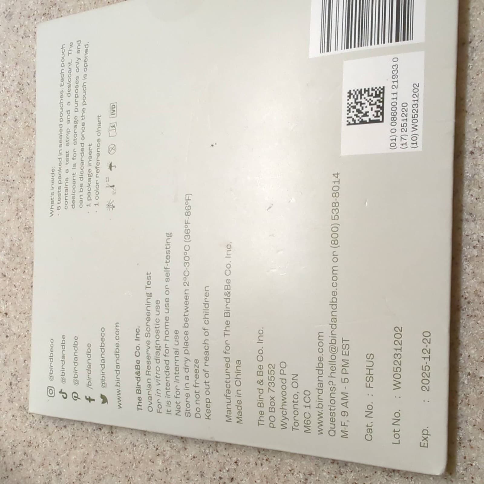 bird&be Ovarian Reserve Screening Test For In Vitro Diagnostic Use 6 Urine FSH 2