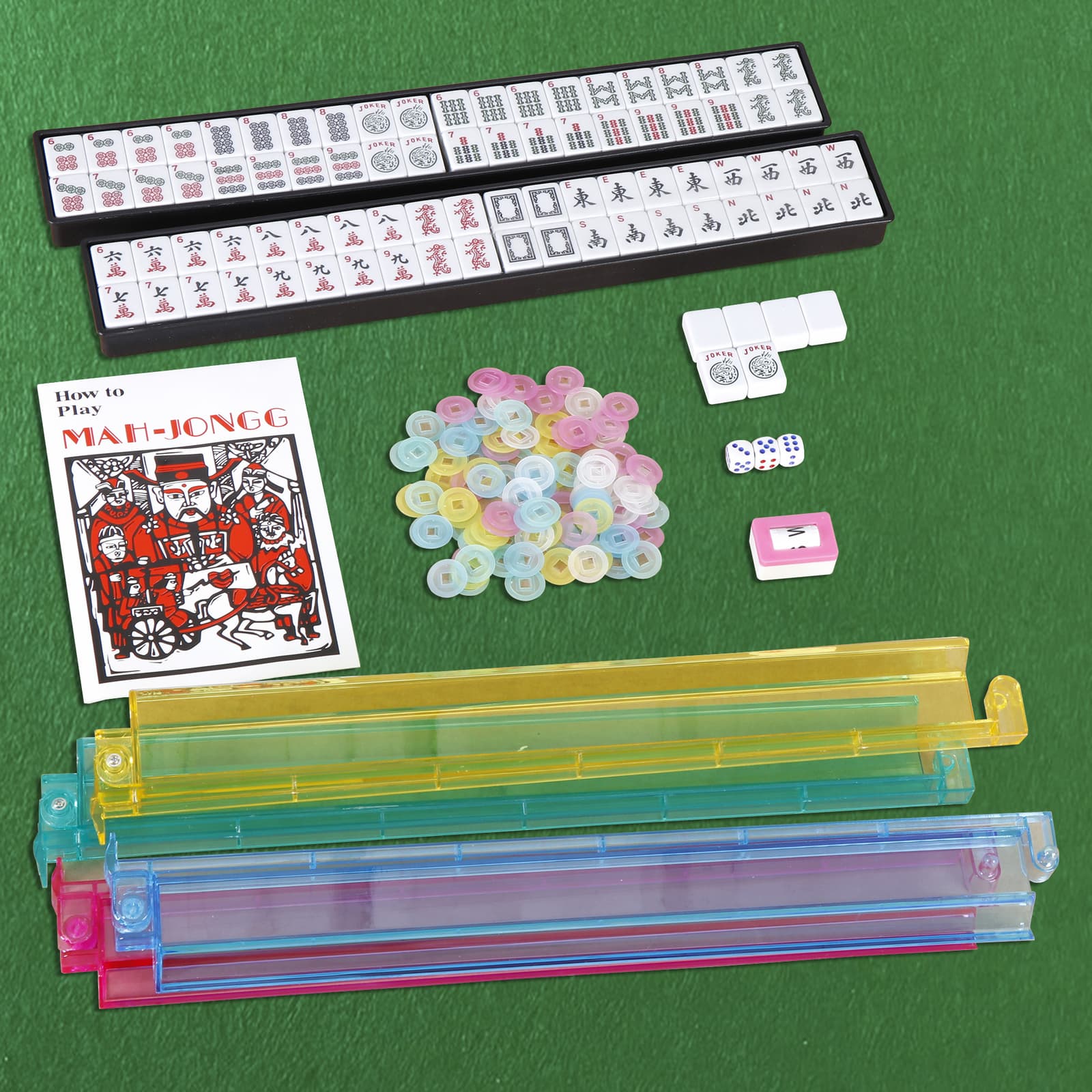 American Mahjong Set 166 Tiles 4 Colors Pushers/Racks Mahjong Set W/Soft Bag 4