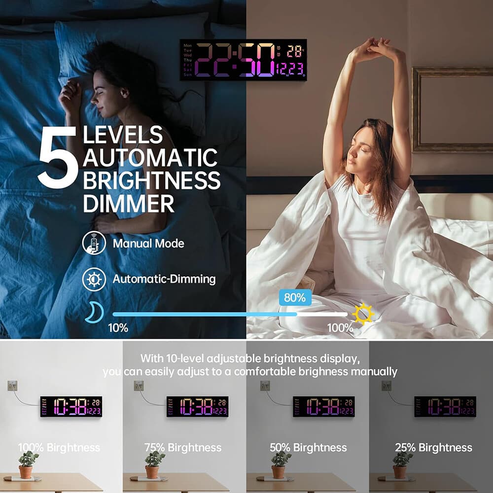 16inch BIG DIGITAL LED CLOCK WALL MOUNT LARGE NUMBERS TIMER DATE TEMPERATURE US 4