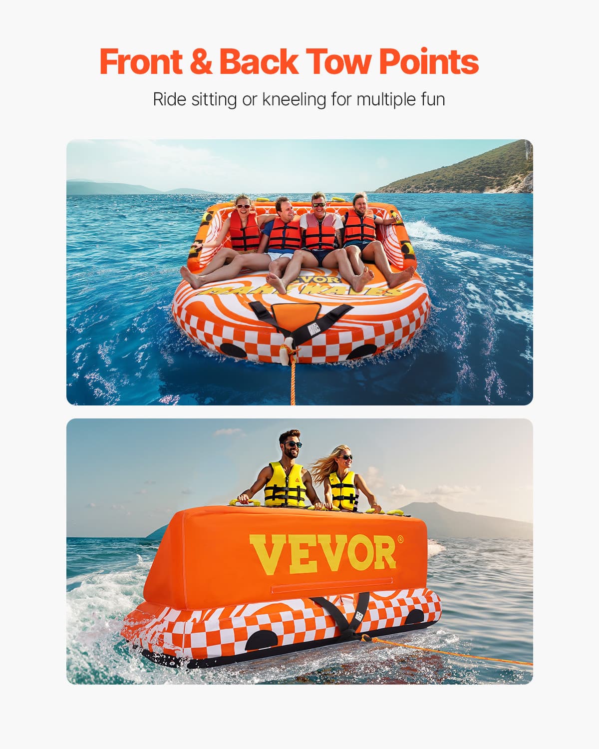 VEVOR Towable Tube for Boating 1-4 Riders Boating Tubes Towable Water Sport 6