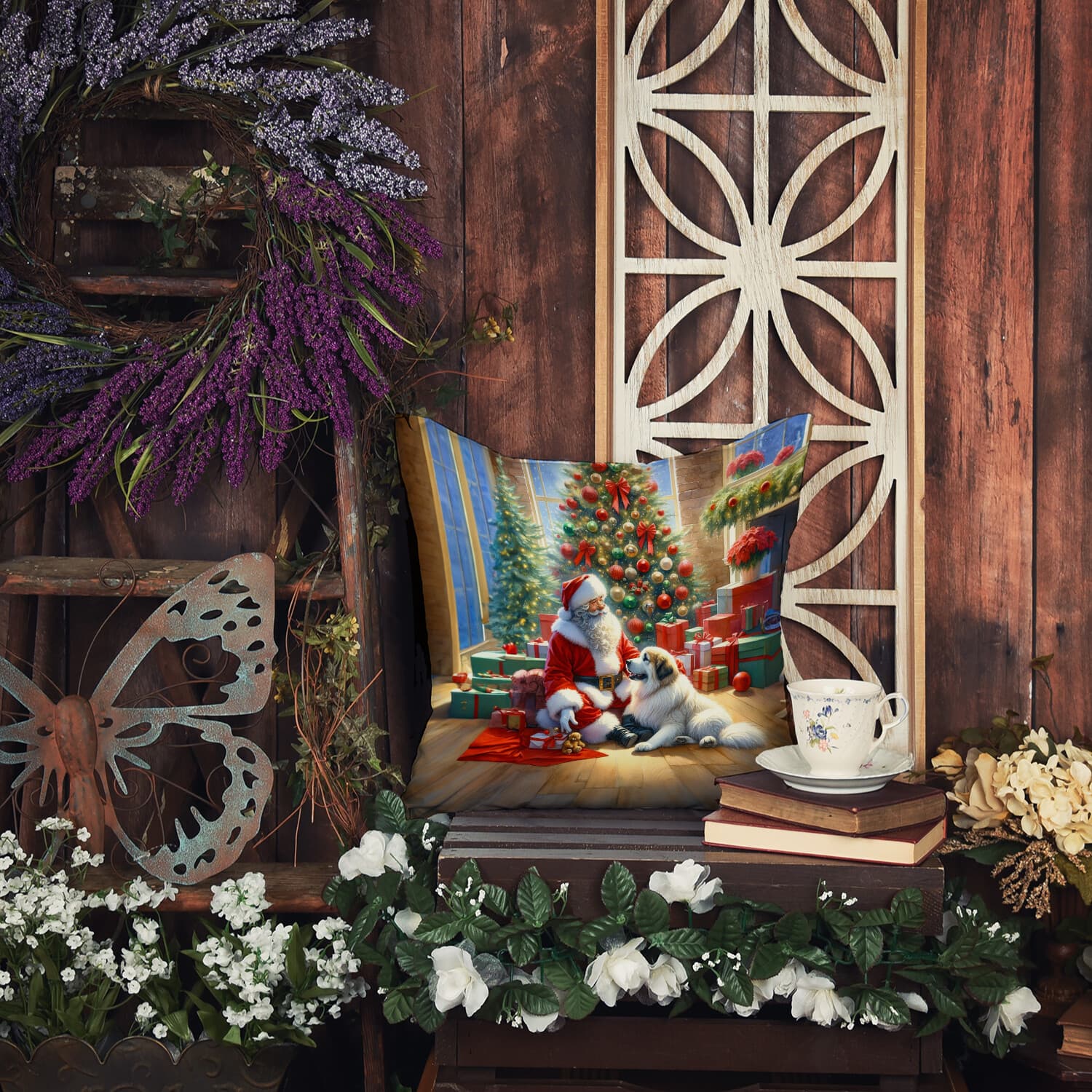 Great Pyrenees and Santa Claus Christmas Fabric Decorative Pillow DAC4120PW1414 5