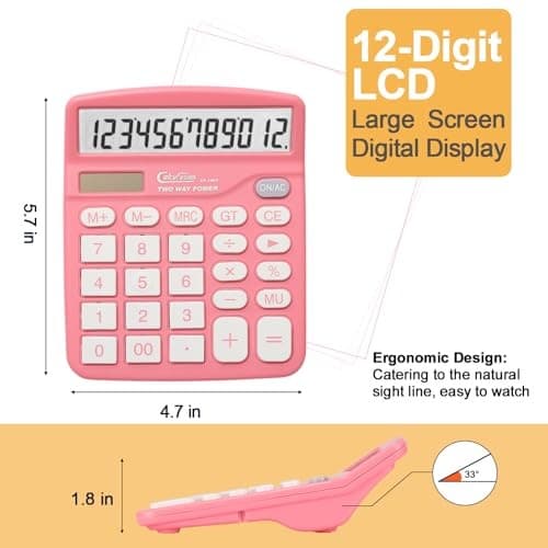 Calculator, 12 Digits Desktop Calculators Large Display LCD&Big Button Pink 3