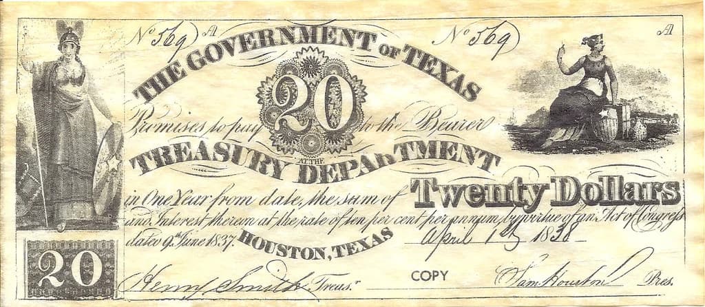 The Republic of Texas Currency Set 1838-1841 - Banknotes - Redback Currency 4