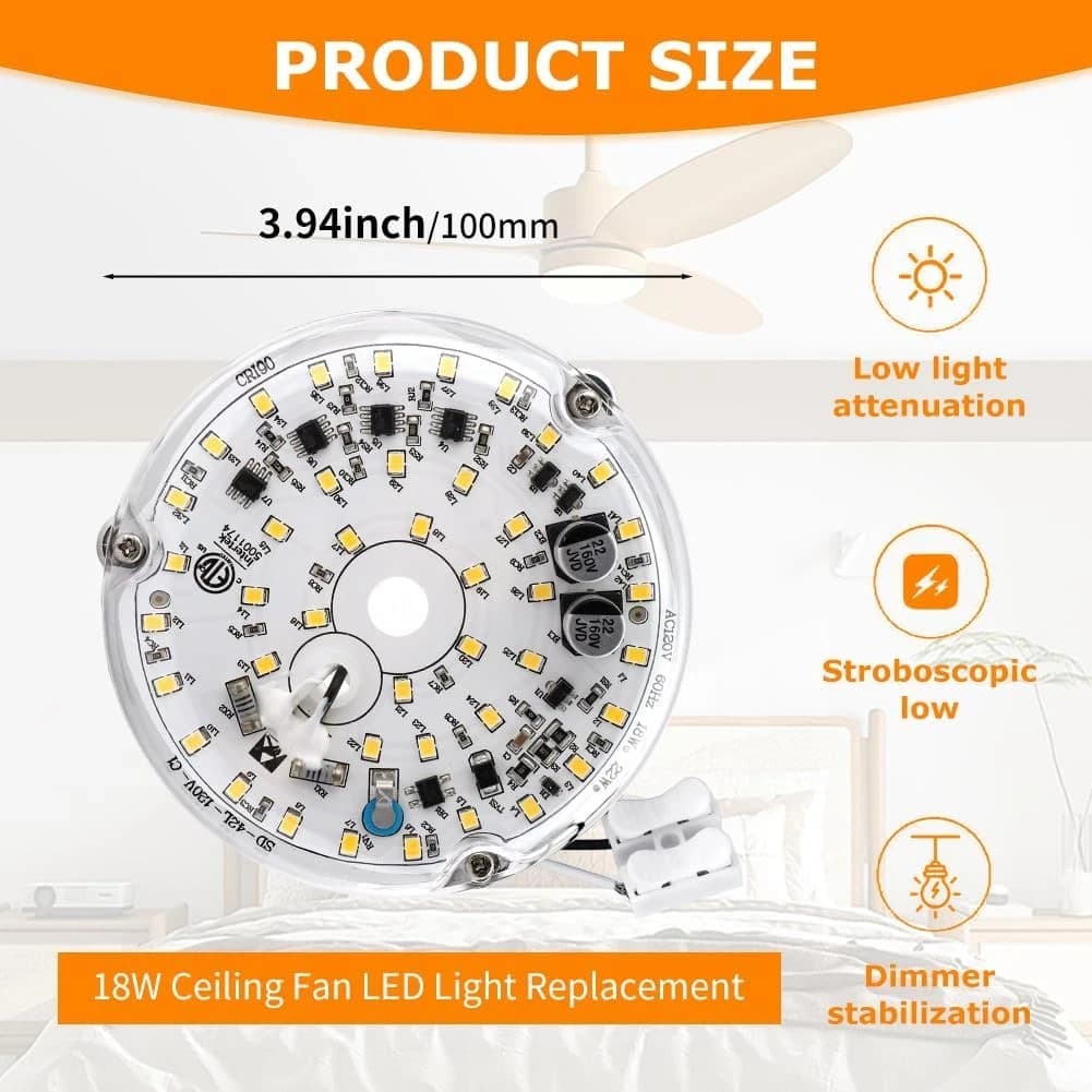 4 Inch Ceiling Fan LED Light Replacement 6000K, 18W LED Retrofit Kit 3