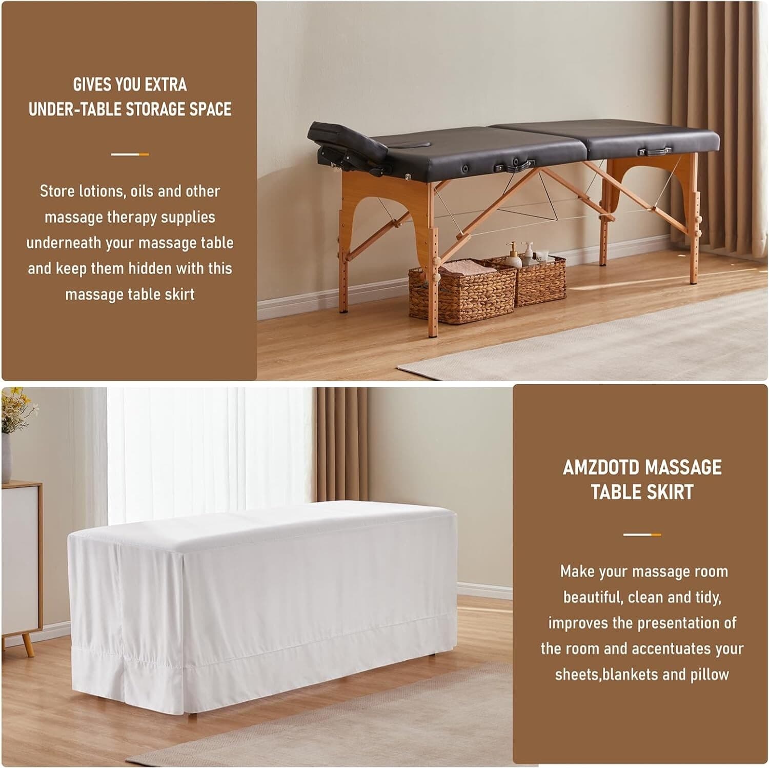 AMZDOTD Microfiber Massage Table Skirt Fits all standard size stationary and por 3