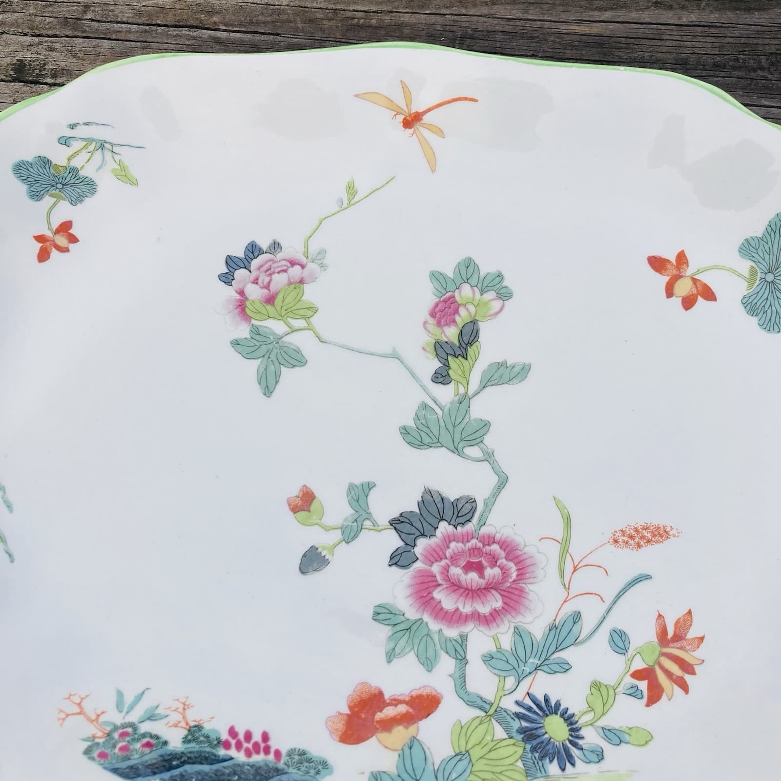 Wood And Sons LTD England Serving Platter Rose Floral With Dragon Fly Orient Des 2