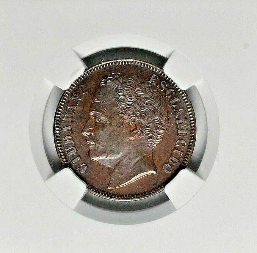 1863-E VENEZUELA REPUBLIC COPPER ESSAI CENTAVO (PATTERN) NGC GEM SPECIMEN-65 BWN 3