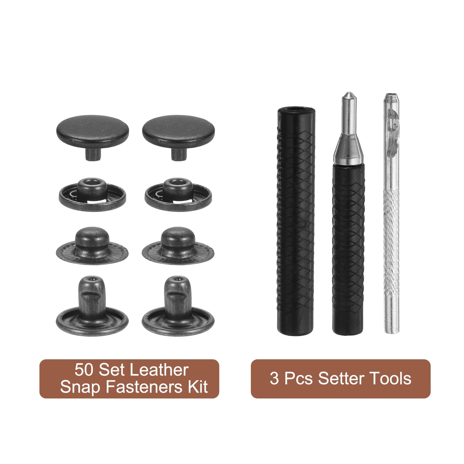 50Set Leather Snap Fasteners Kit 12.5mm Metal Snaps with 3 Setter Tool Gun Black 4