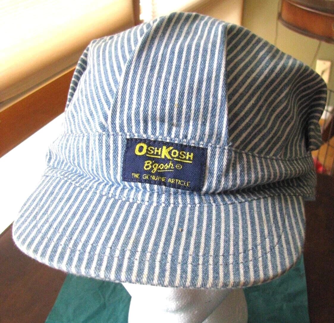 Vtg OSHKOSH B'gosh Genuine Article Railroad Style Eng Striped Snapback Cap Hat 5