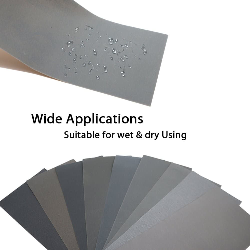 45Pcs Wet Dry Sandpaper, 400/600/ 800/1000/ 1200/1500/ 9*3.6inch, grey  4