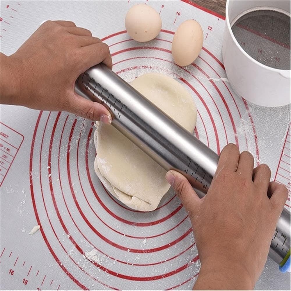 Elegant 17-Inch Stainless Steel Rolling Pin with Non-Slip Silicone Baking Mat 4