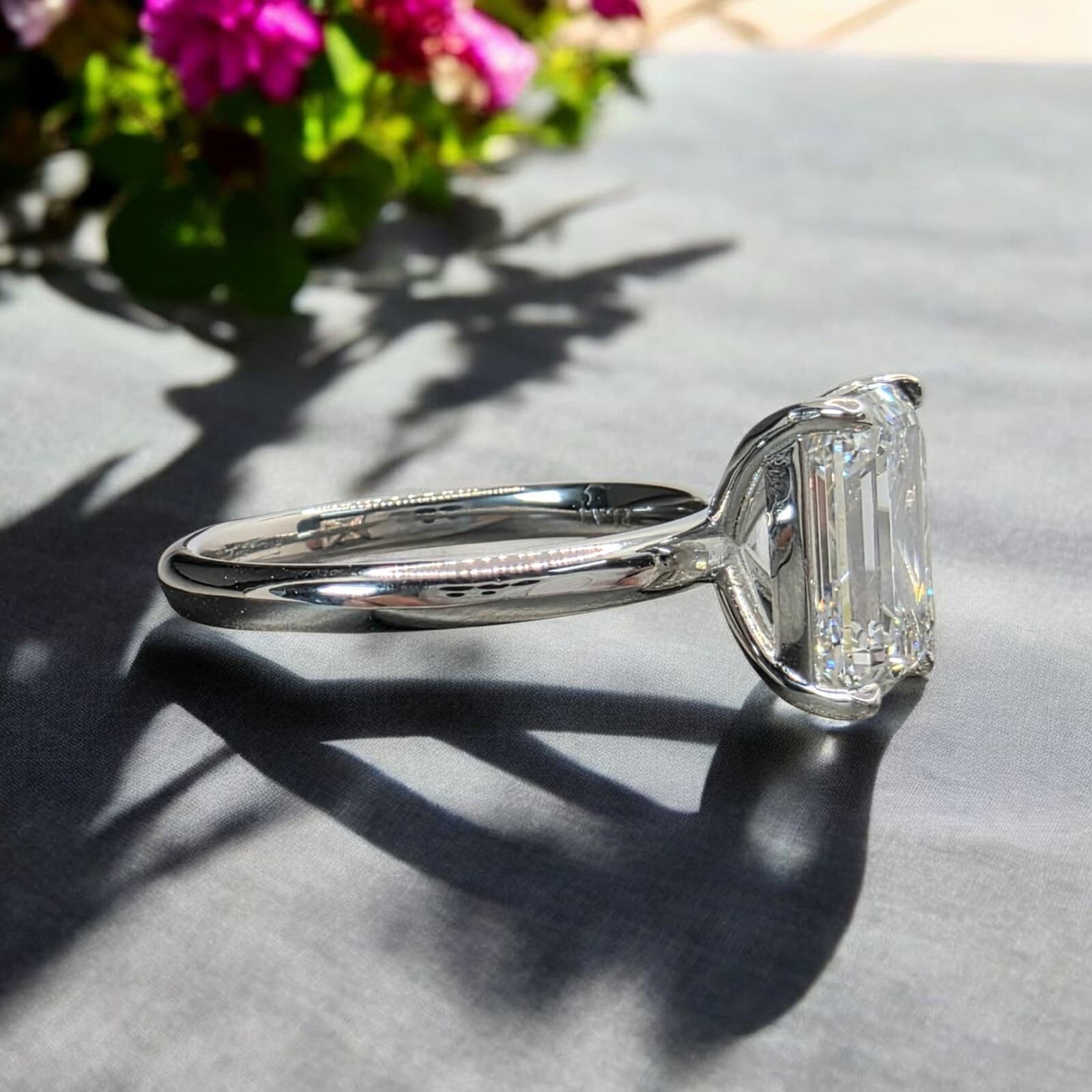 3.00 Ct G VS1 Emerald Cut Lab Grown Diamond Ring 14K White Gold IGI Certified 5