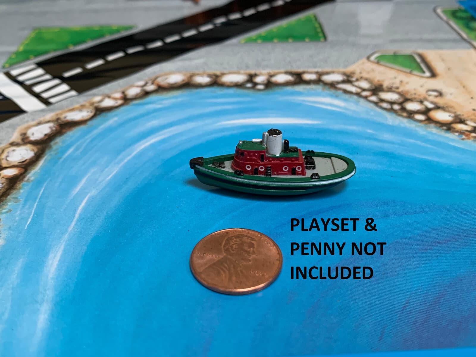 1987 VINTAGE 1.5" MINIATURE MICRO MACHINES TUG BOAT MARINE TOW GREEN RED GALOOB 5