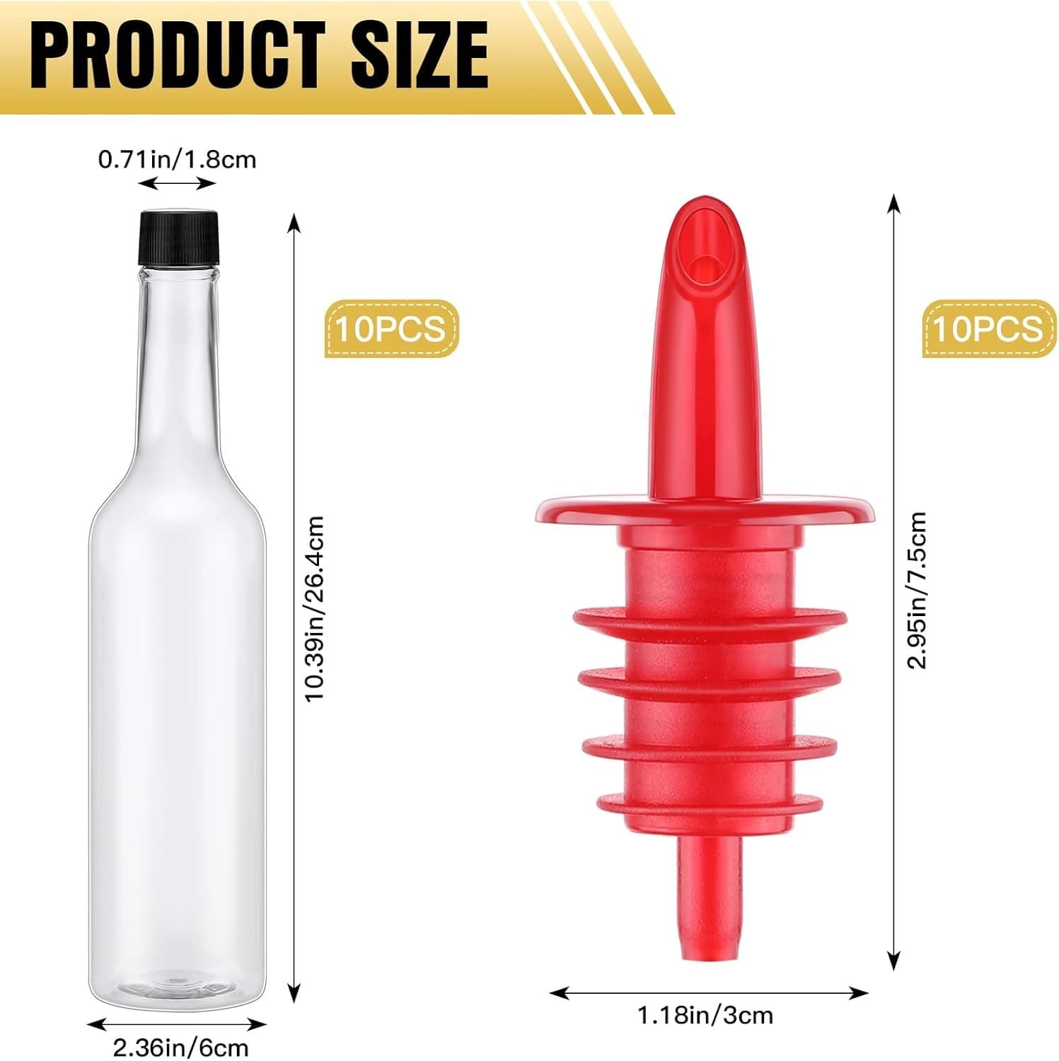 Tioncy 10 Sets 15oz Plastic Liquor Bottles with Pourers and Caps Red 2