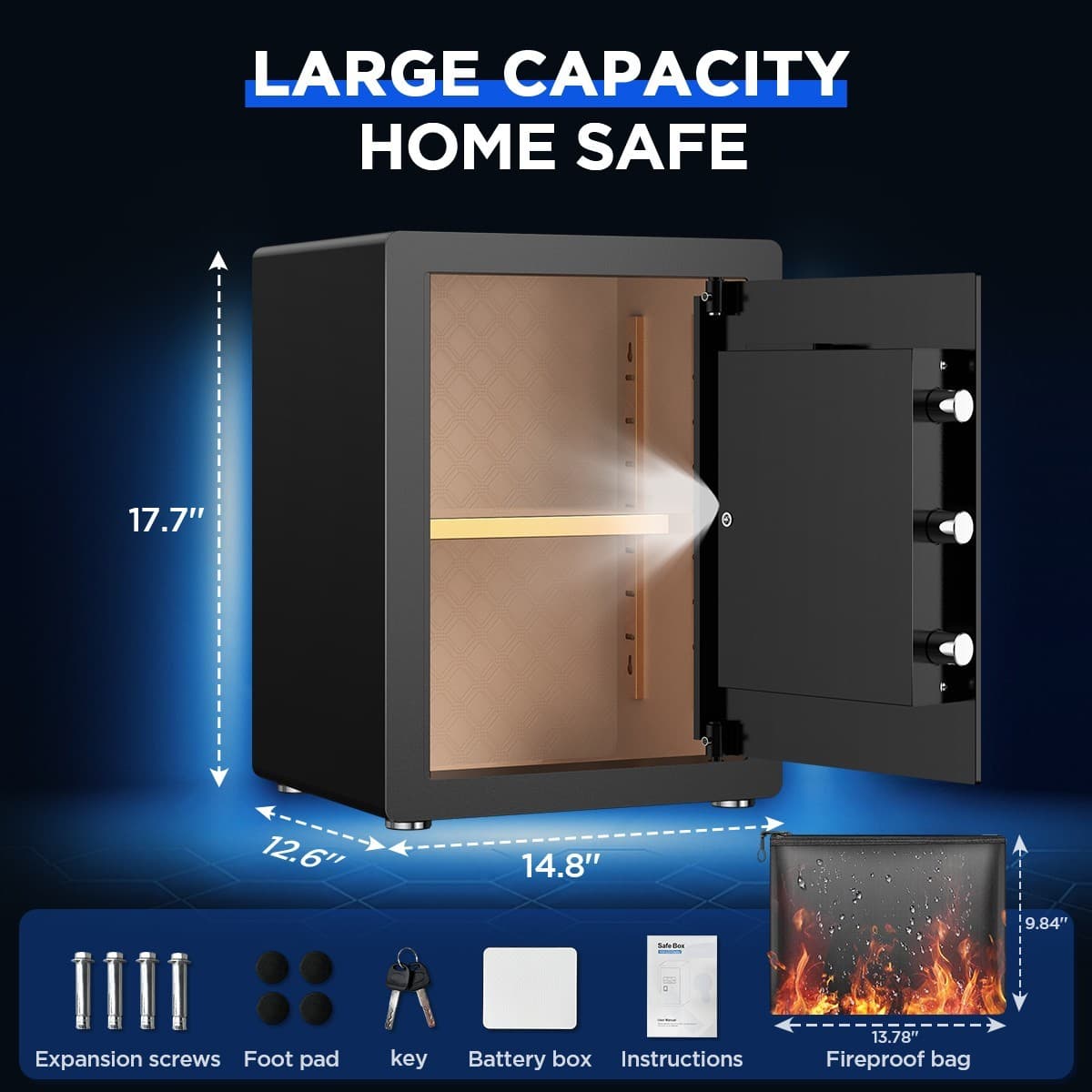 BESAFETY 3.8 Cuft Large Safe Box, Digital Keypad Home Security Safe 3